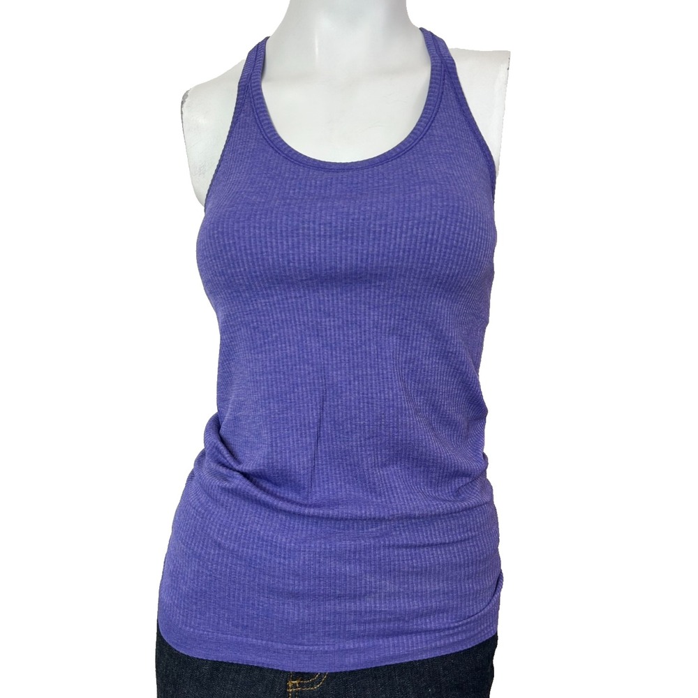 Lululemon Ebb To Street Tank Top Size 6 Purple Ribbed Built In Bra Camisole EUC